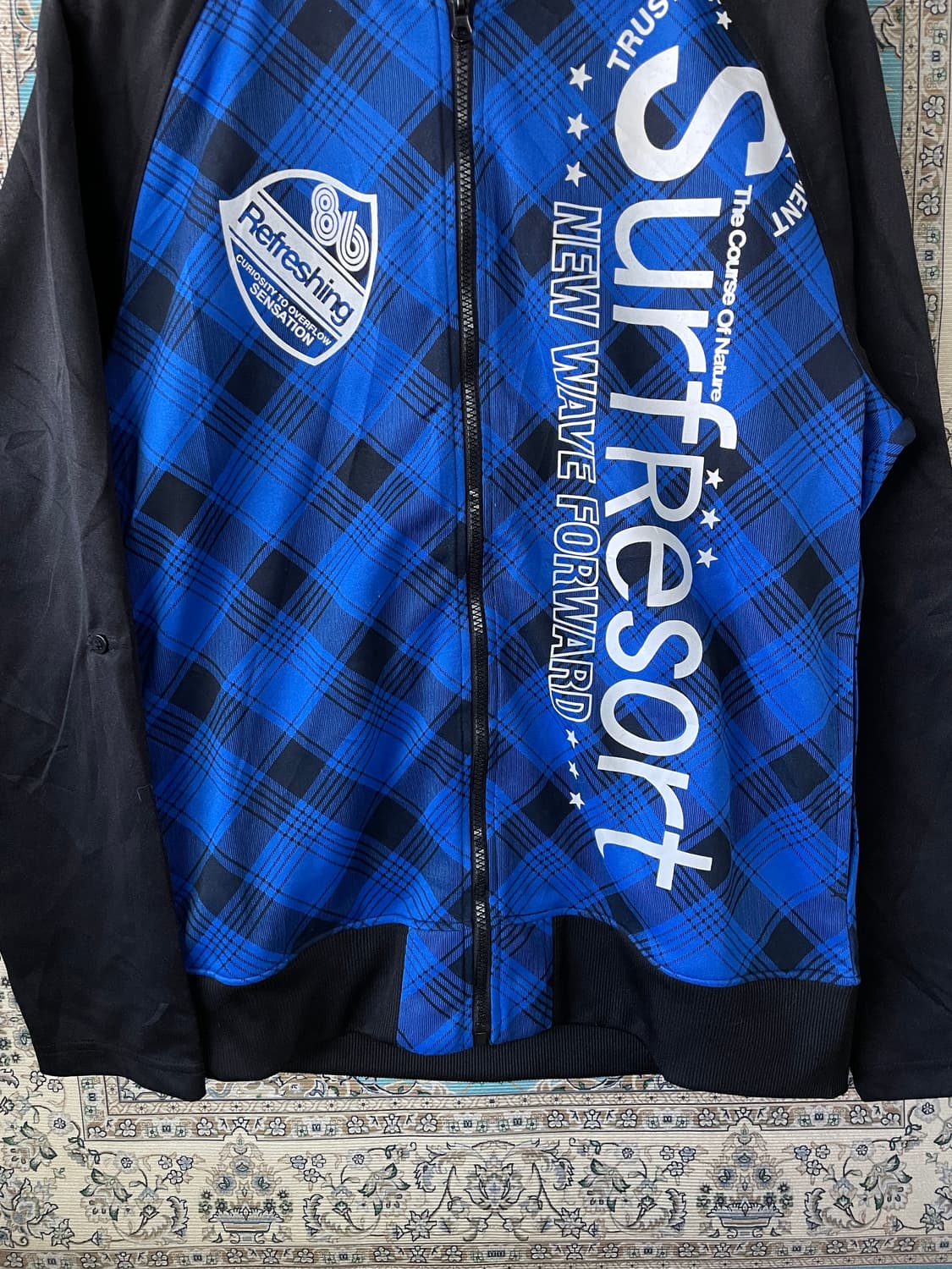 JPN Y2K 블루체크 그래픽 나그랑 후드집업1670 상품이미지3