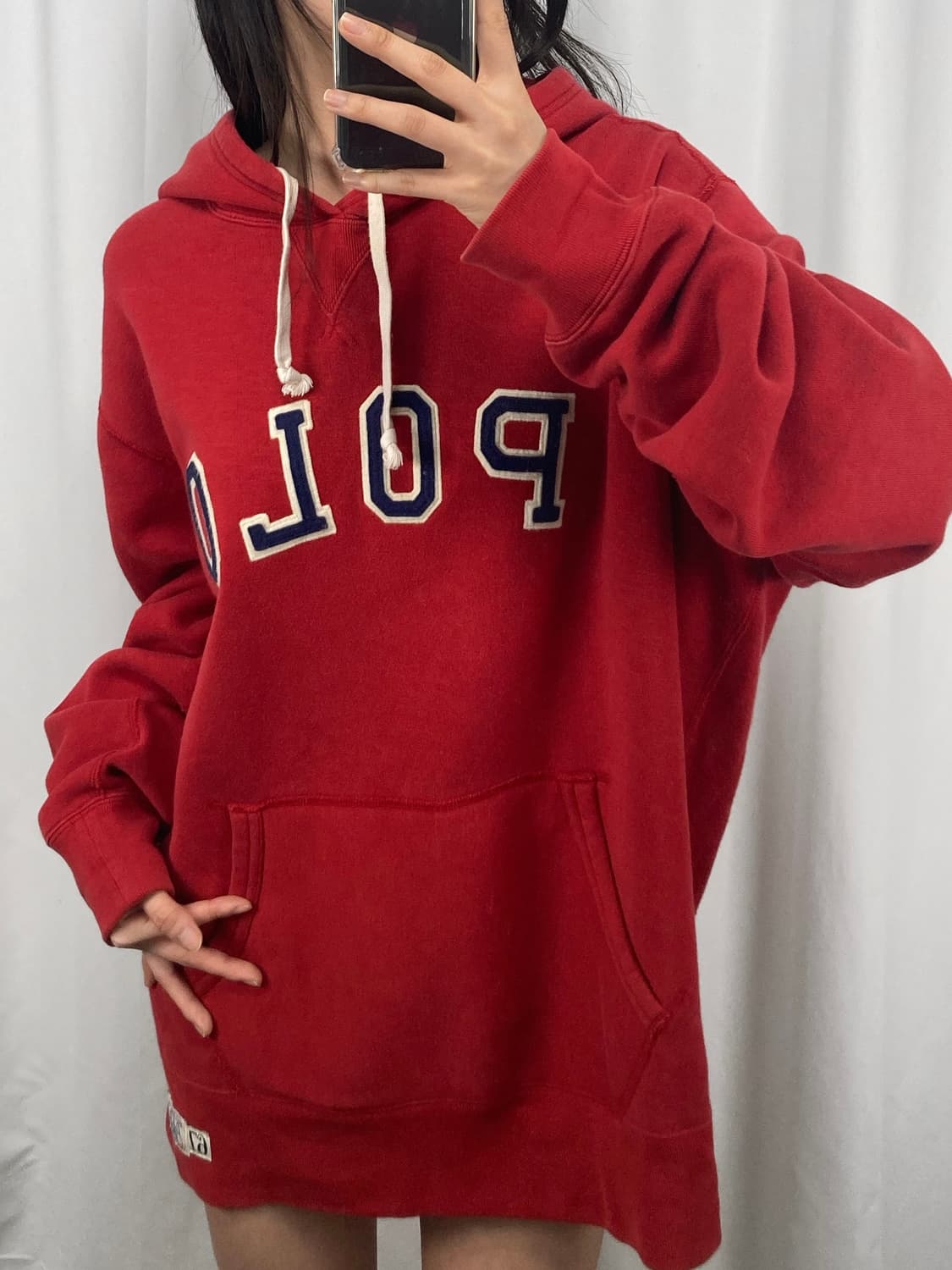 폴로 빅로고 레드 후드티 상품이미지3