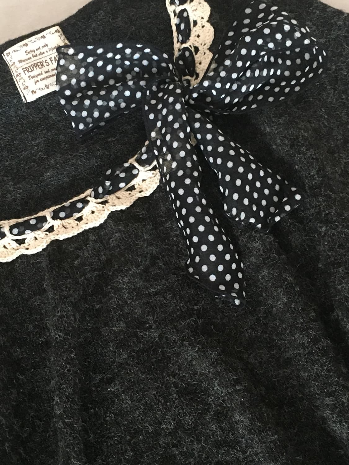 브라운 레이스 땡땡이 도트 리본 니트 라떼 히메 갸루 러블리 로걀 빈티지 상품이미지2