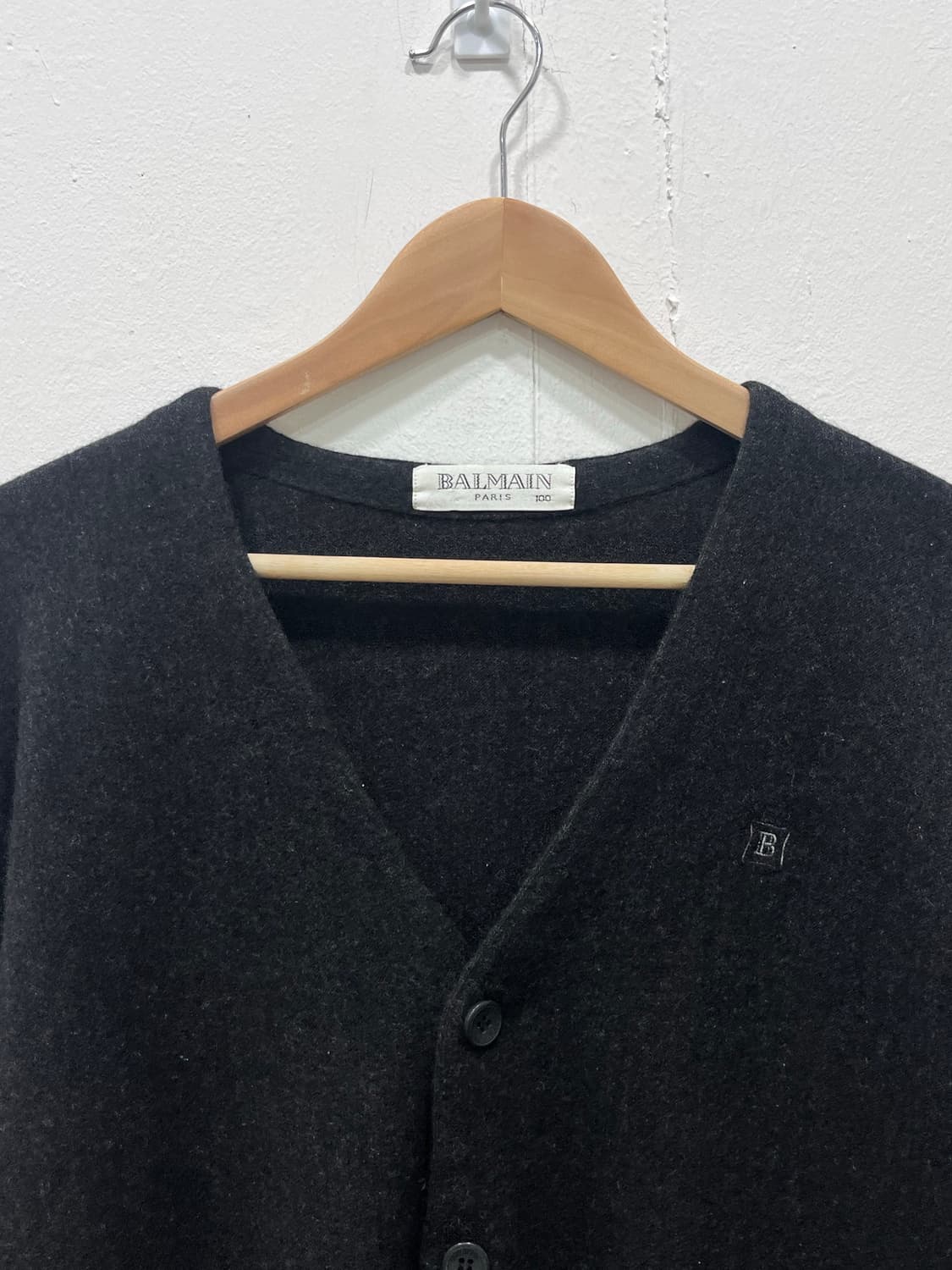 Vintage 발망 울100% 니트 가디건 100 다크그레이 상품이미지4