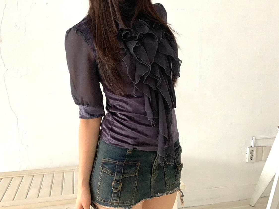 Muted purple ruffle velvet blouse 상품이미지3