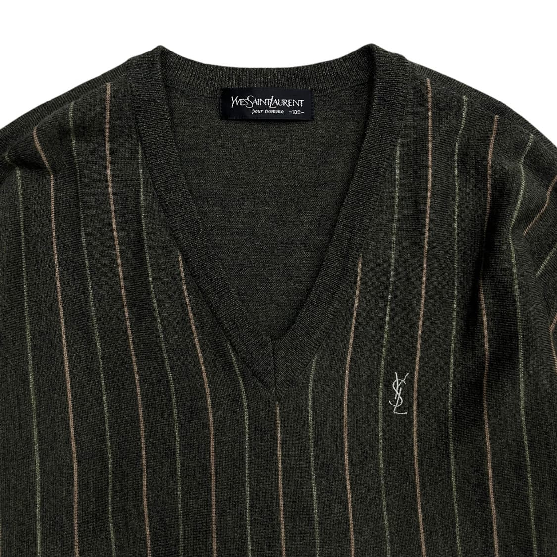 입생로랑 자수로고 카키 줄지 브이니트 100 상품이미지4