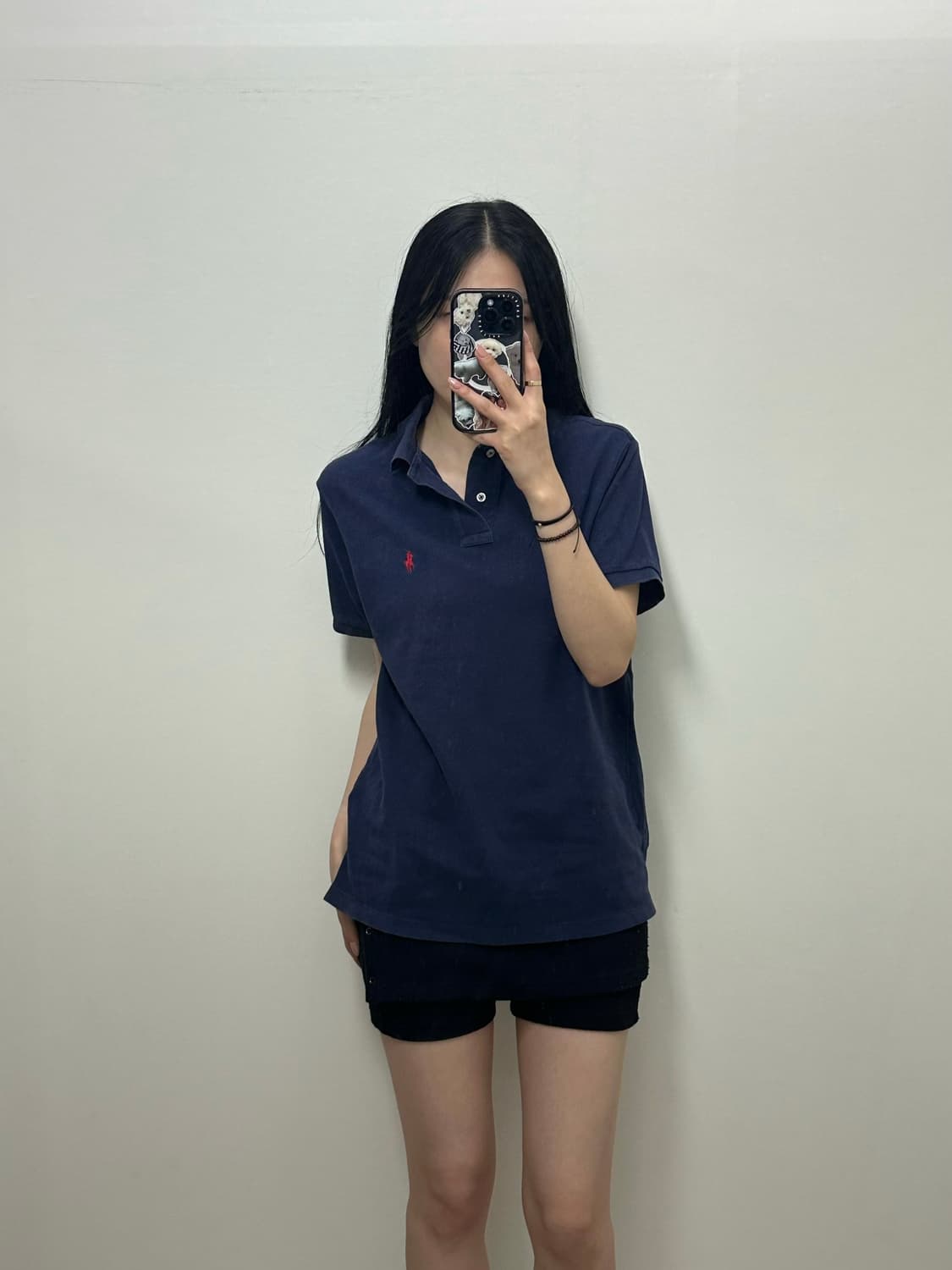 폴로 랄프로렌 자수로고 네이비 반팔 피케 카라 티셔츠 상품이미지1