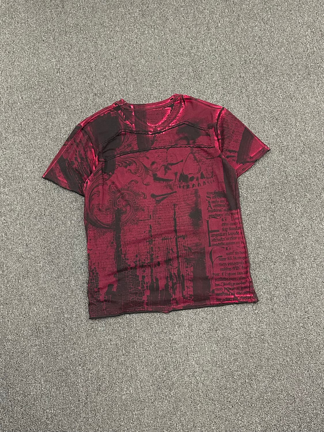 L)American vintage Y2K 스컬프린팅 패턴 브이넥 반팔 상품이미지6