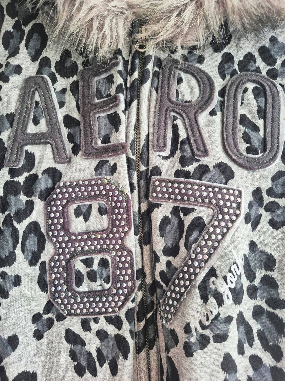 에어로포스테일 AERO 레오파드 울프죠 퍼 후드집업 갸루 빈티지 상품이미지3