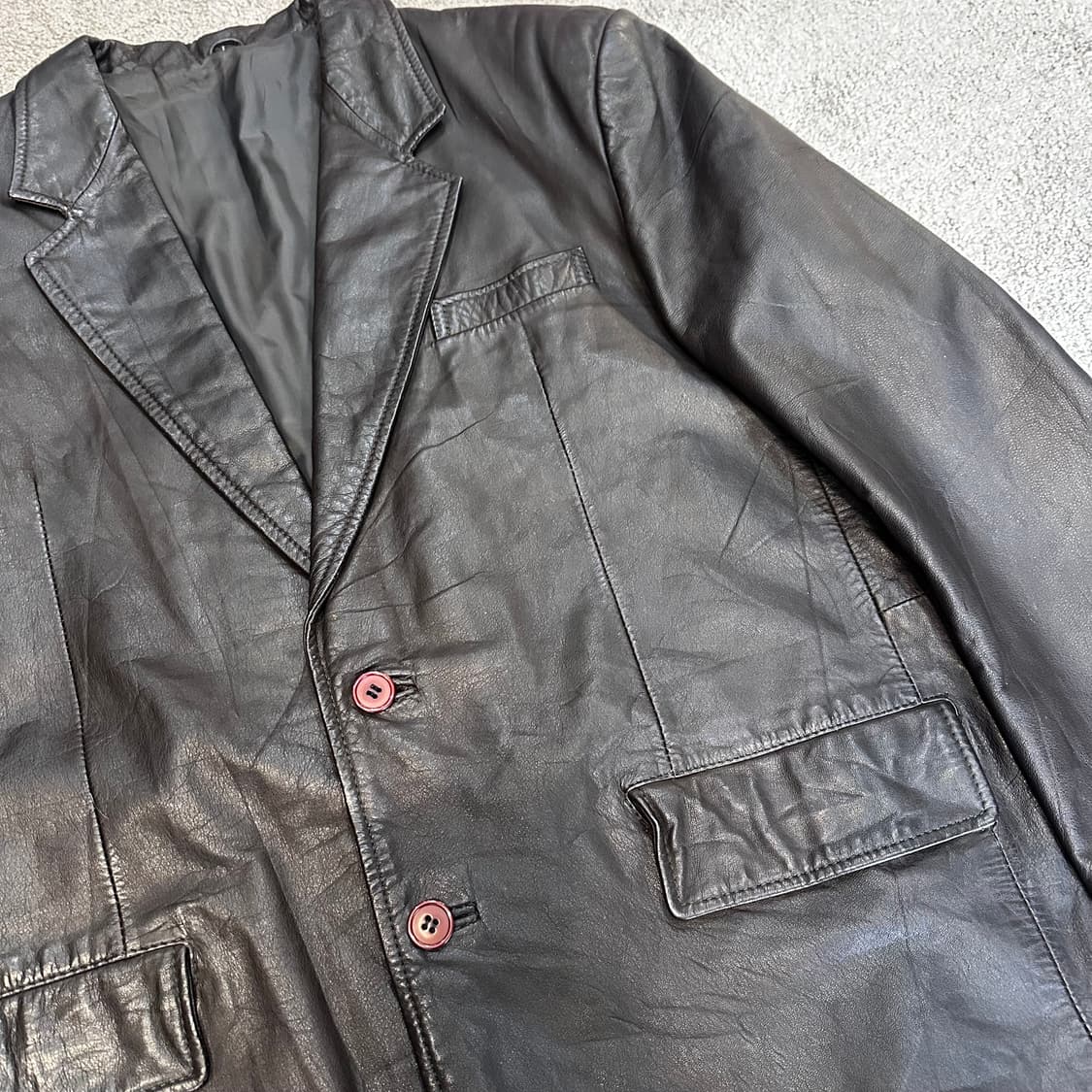 빈티지 블랙/브라운 소가죽 블레이저 자켓L 상품이미지8