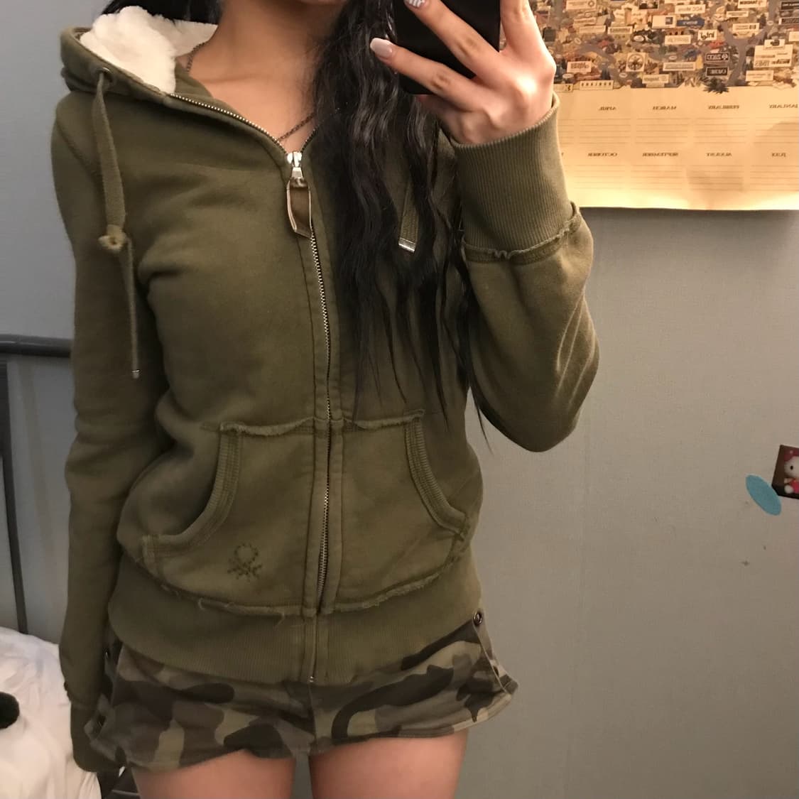 Benetton 베네통 갸루 와투케 융 기모 카키 집업 상품이미지1