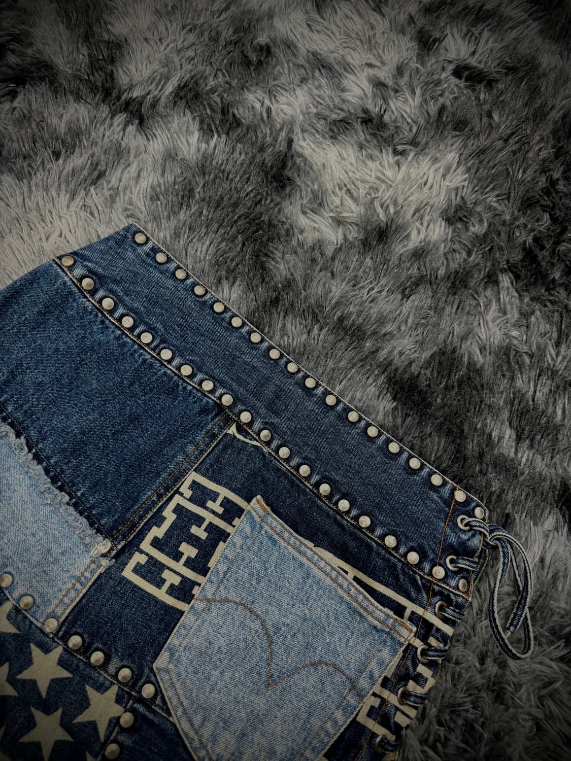 Hysteric Glamour 스터드 & 레이스업 패치워크 데님 스커트 상품이미지6