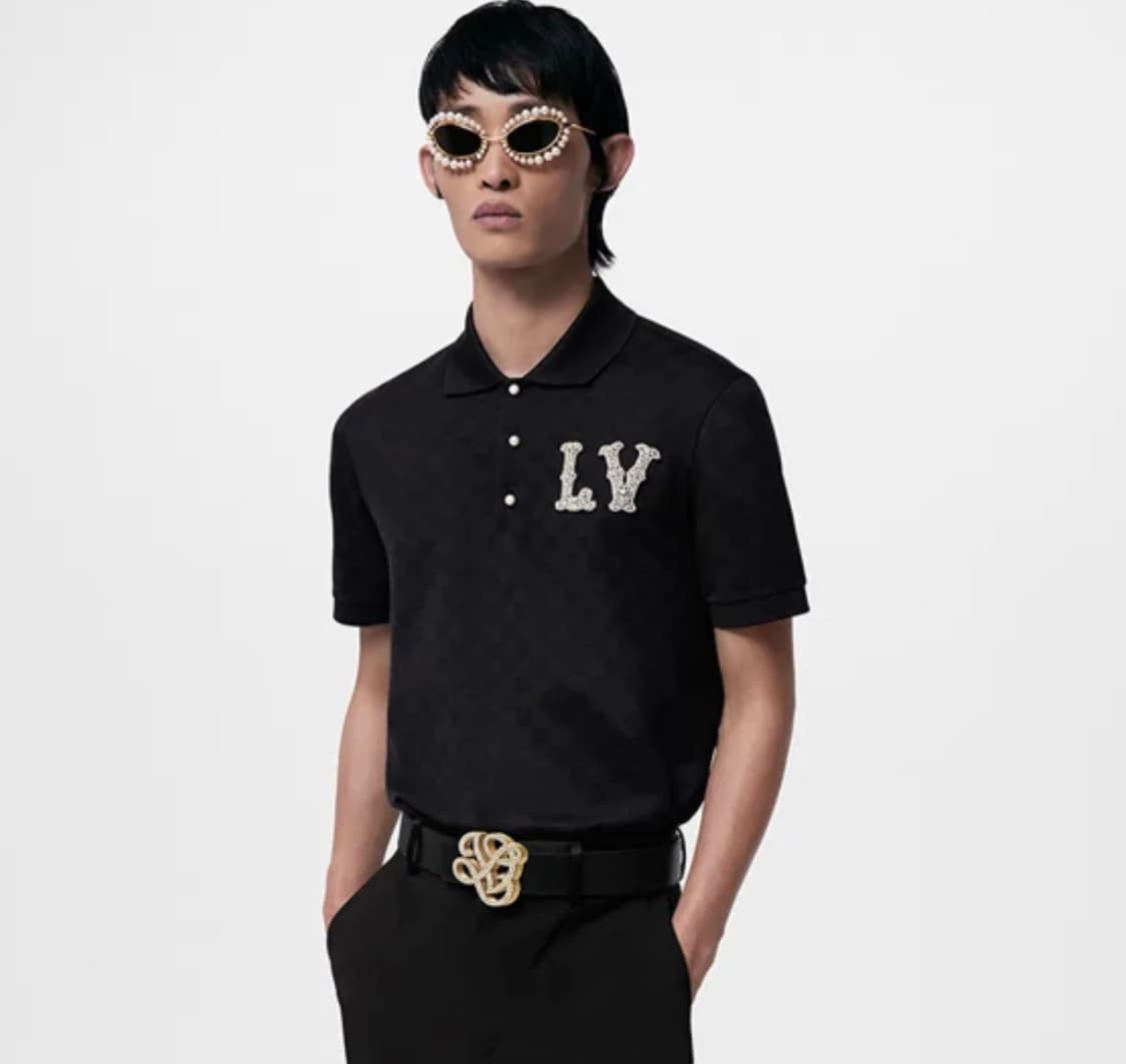 (S+/M) / 루이비통 코튼 피케 폴로 자수 LV 패치 카라 반팔 블랙 상품이미지10