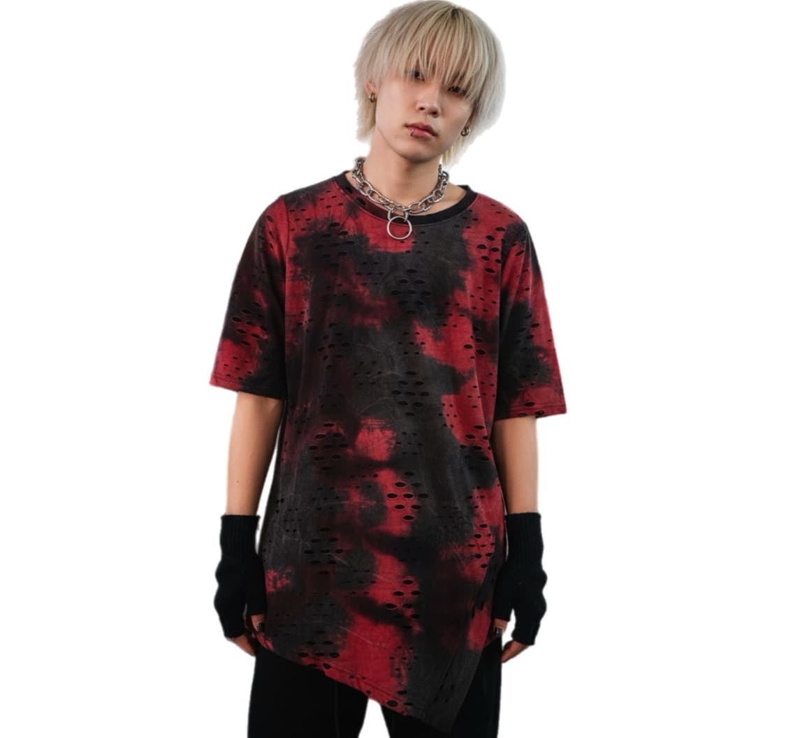 일본 빈티지 그런지 홀 디테일 밑단 사선 절게  반팔티 상품이미지1