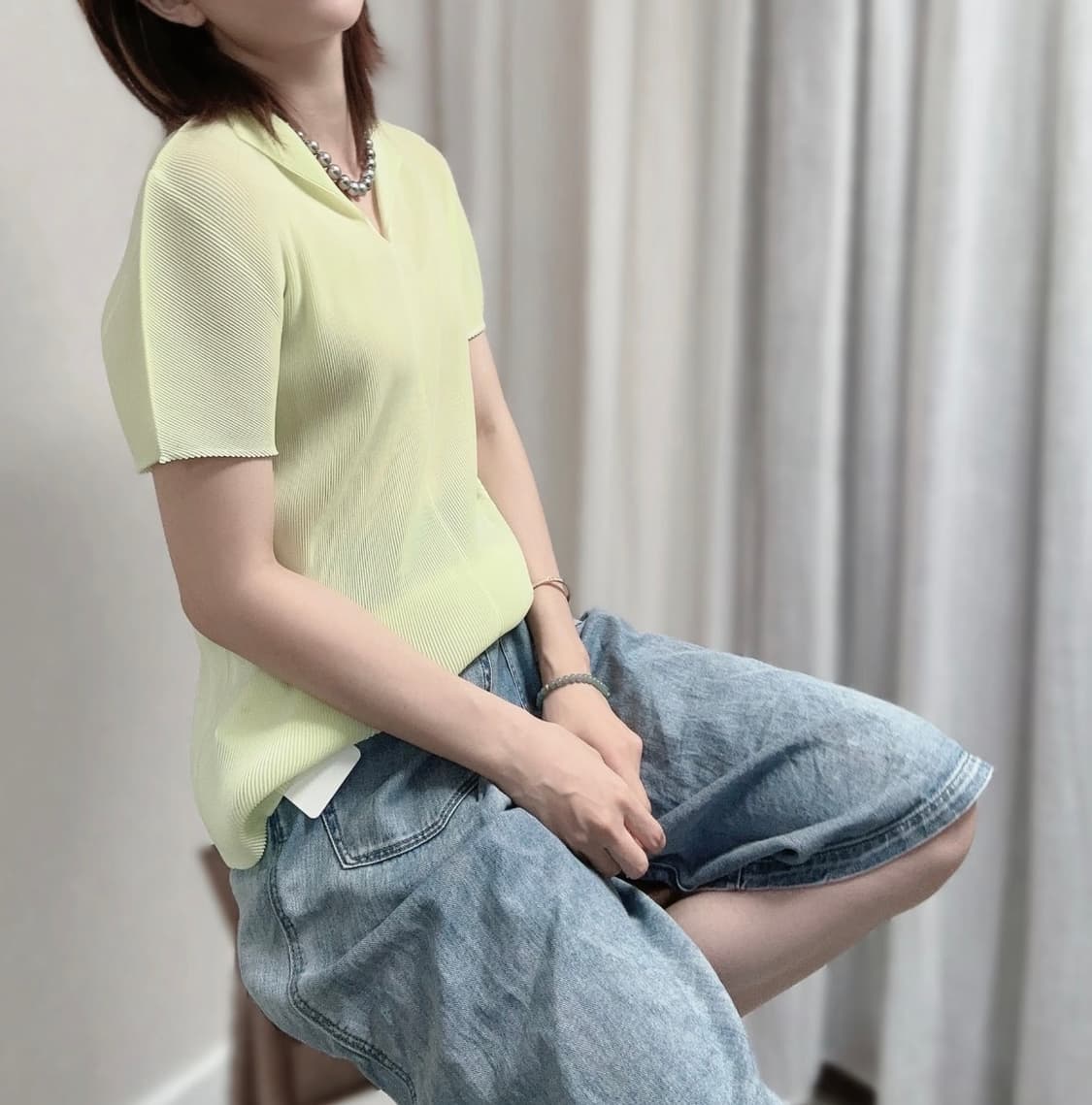 새상품 플리츠플리즈 카라 미스트 라임 3사이즈 상품이미지1