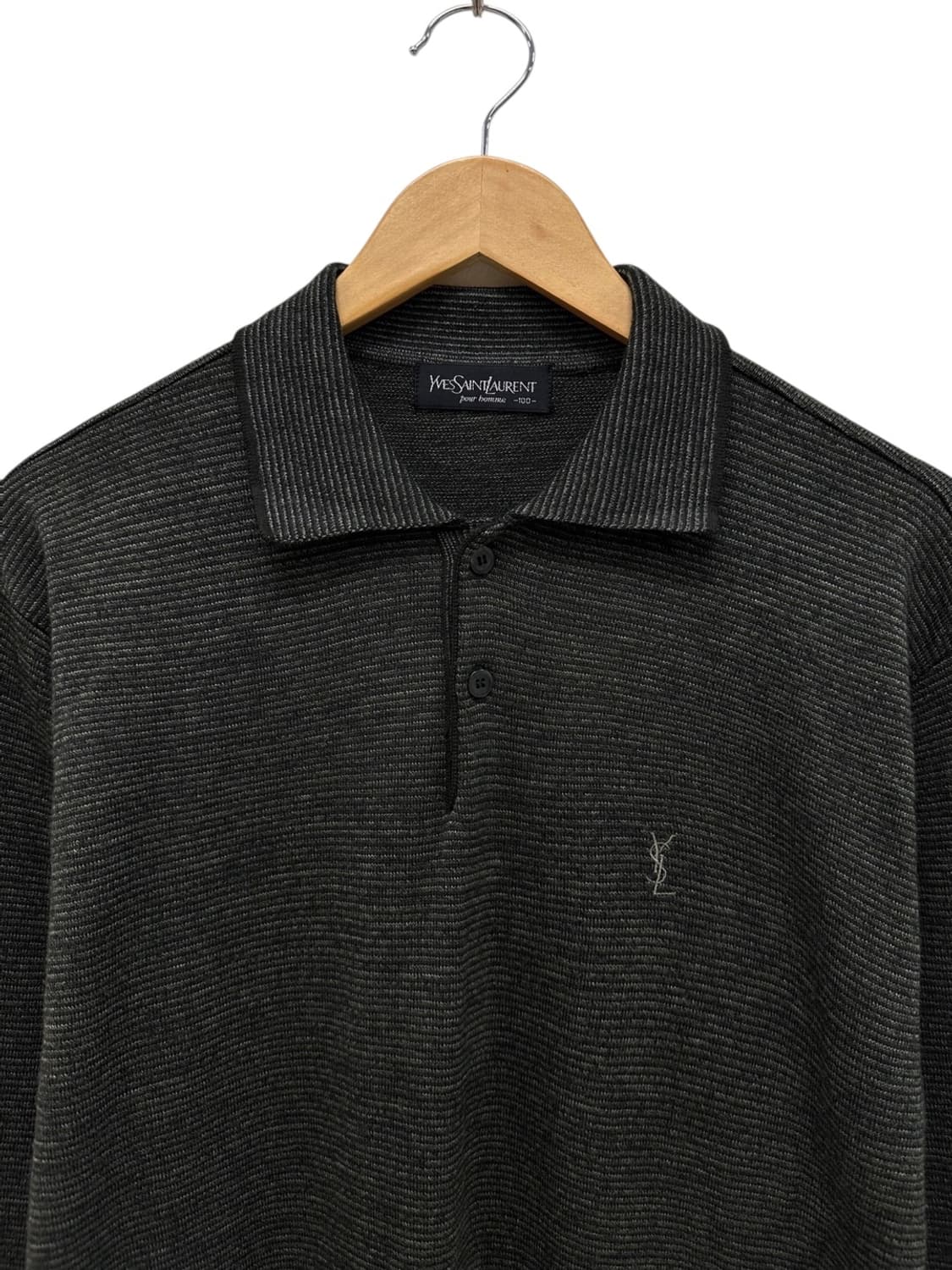 00s YSL 생로랑 울  긴팔 피케티 카키 (L)  상품이미지2