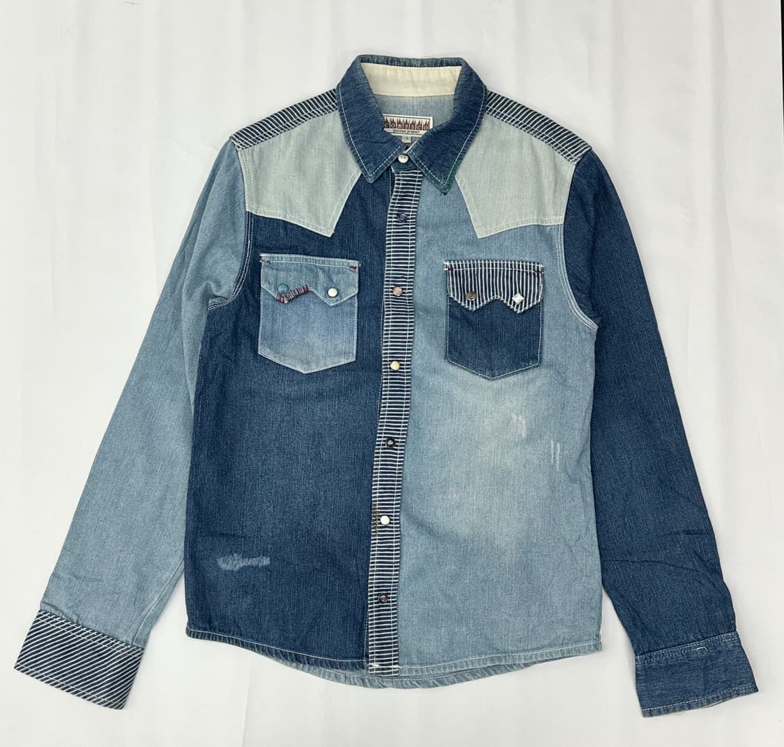 ⭐️ CORISCO 패치워크 스티치 데님 셔츠⭐️일본 빈티지 보헤미안 상품이미지2