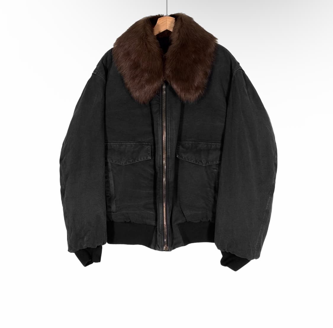 [XL] 프라다 남성 데님 시어링 봄버 트러커 블루종 자켓 칼라 블랙 상품이미지1