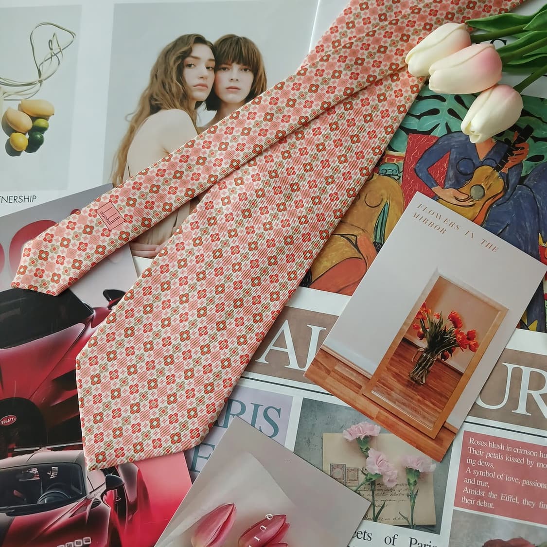 던힐 실크 핑크 플라워 자카드 넥타이 9.6cm A+등급 A18891
 상품이미지3