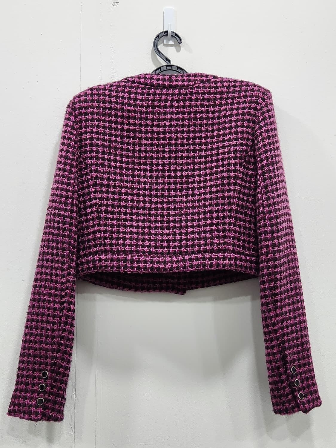 [S] 자라 ZARA 핑크 체크 트위드 크롭 자켓 여성 S 상품이미지2