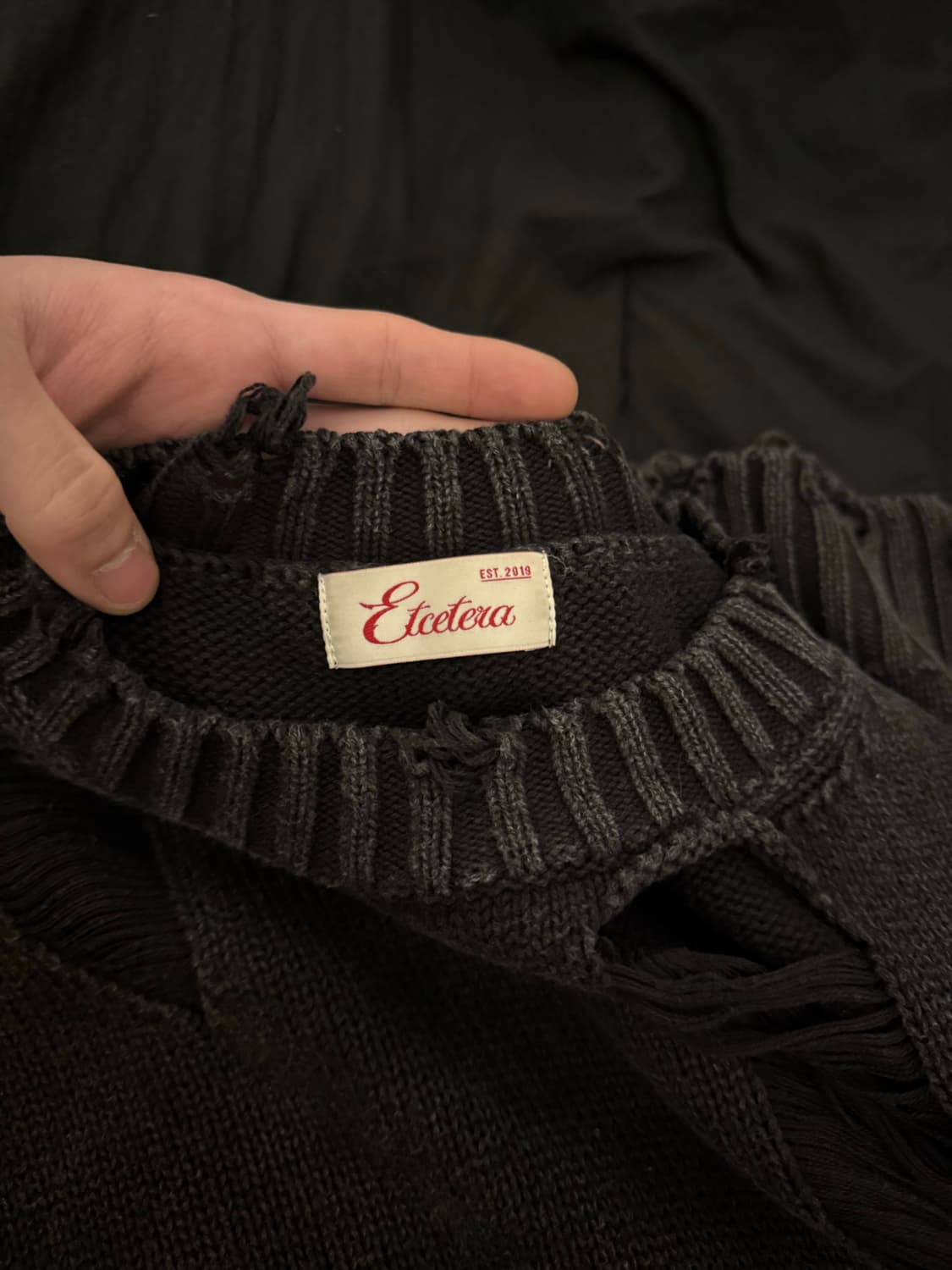 이티씨이 디스트로이드 워시드 니트 블랙 상품이미지5