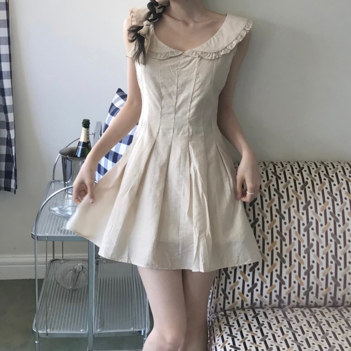 베이지 카라 프릴 원피스 상품이미지5