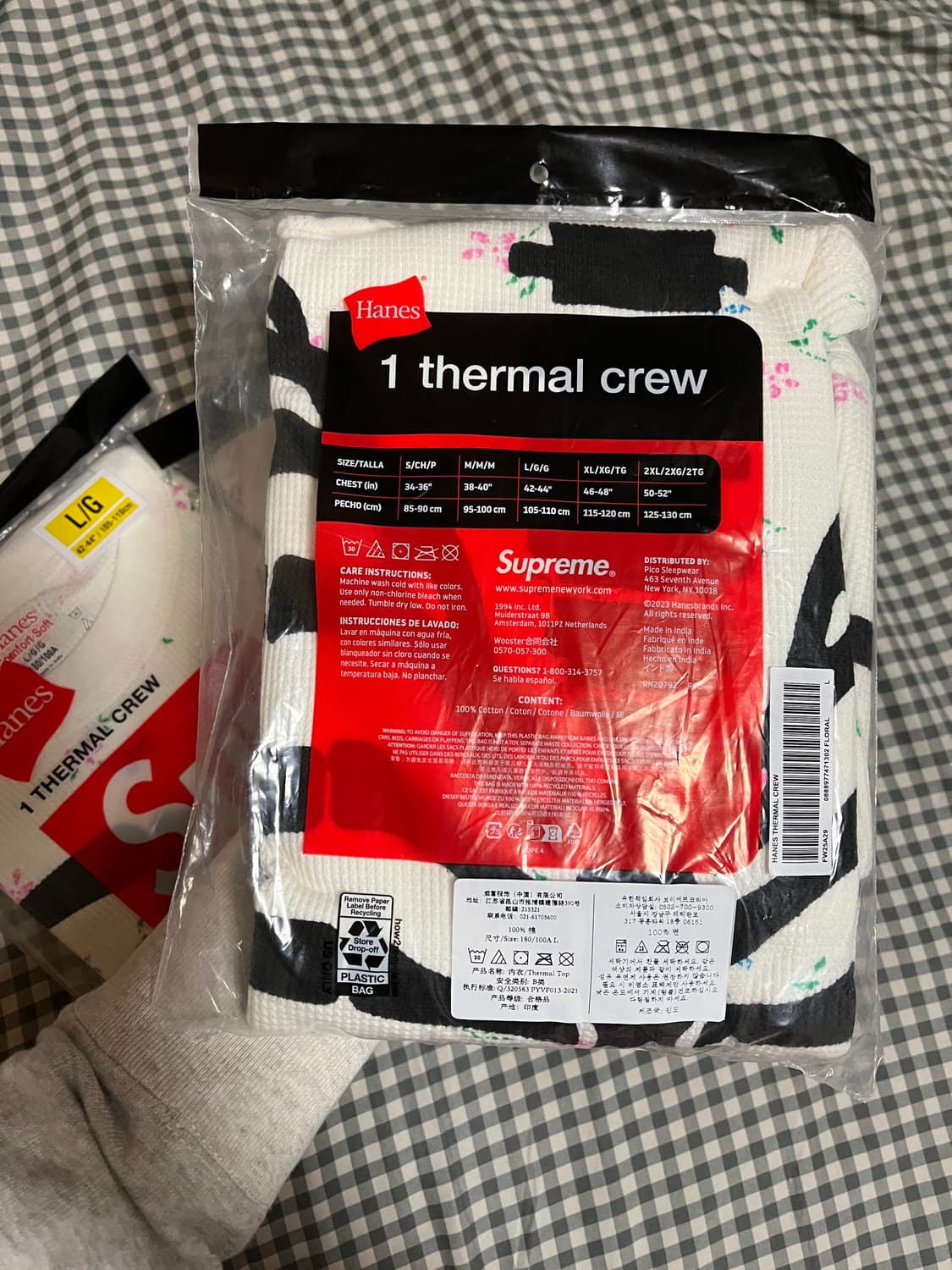 [L] 슈프림 헤인즈 본즈 써멀 크루 플로럴 라지 새상품 상품이미지3