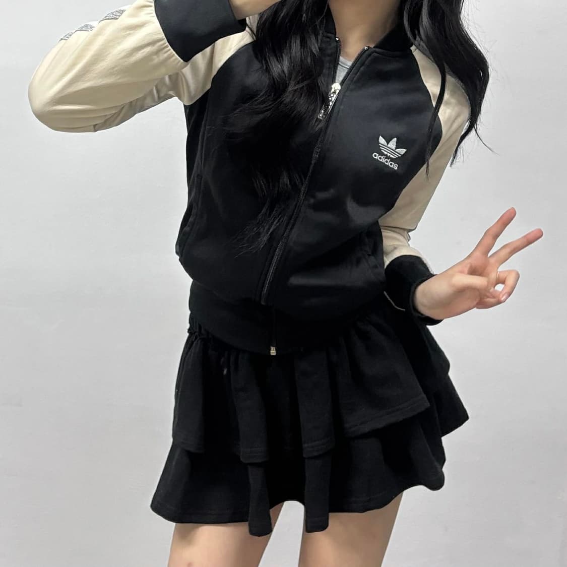 아디다스 아이보리 블랙 배색 걸즈 트랙탑 희귀져지(95) 상품이미지1