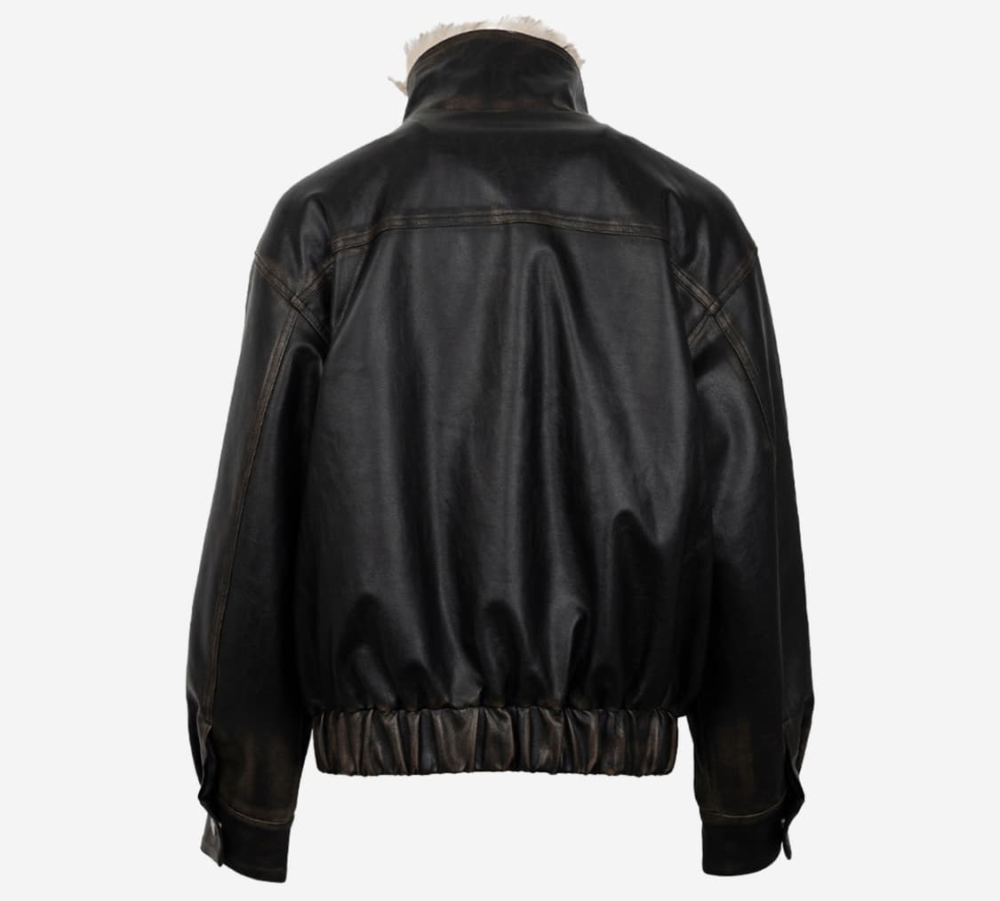 러프넥 워싱 레더 무스탕 자켓 상품이미지2