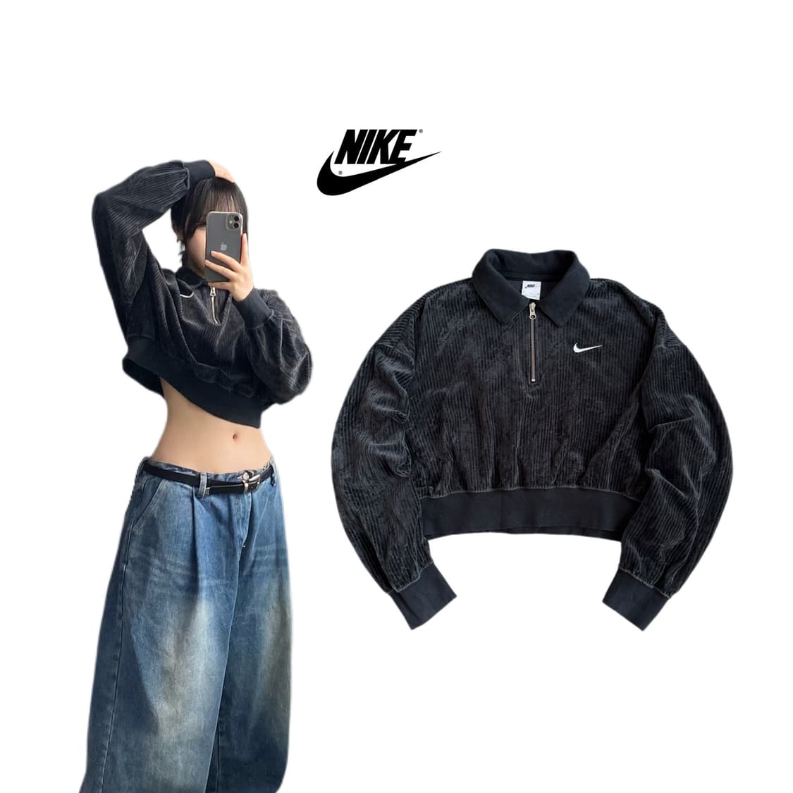 나이키 신형 NSW 벨루어 쿼터 집업 블랙 상품이미지1