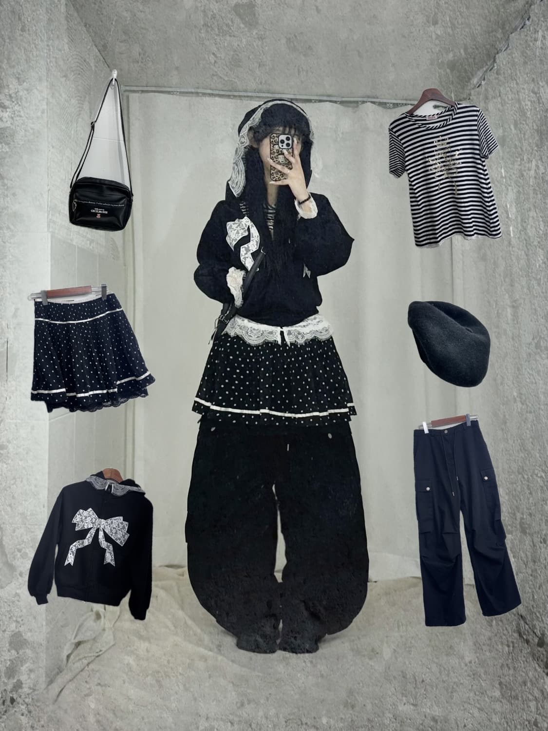 무채색 도트 니혼진 데일리 러블리힙 러힙 코디세트  상품이미지1
