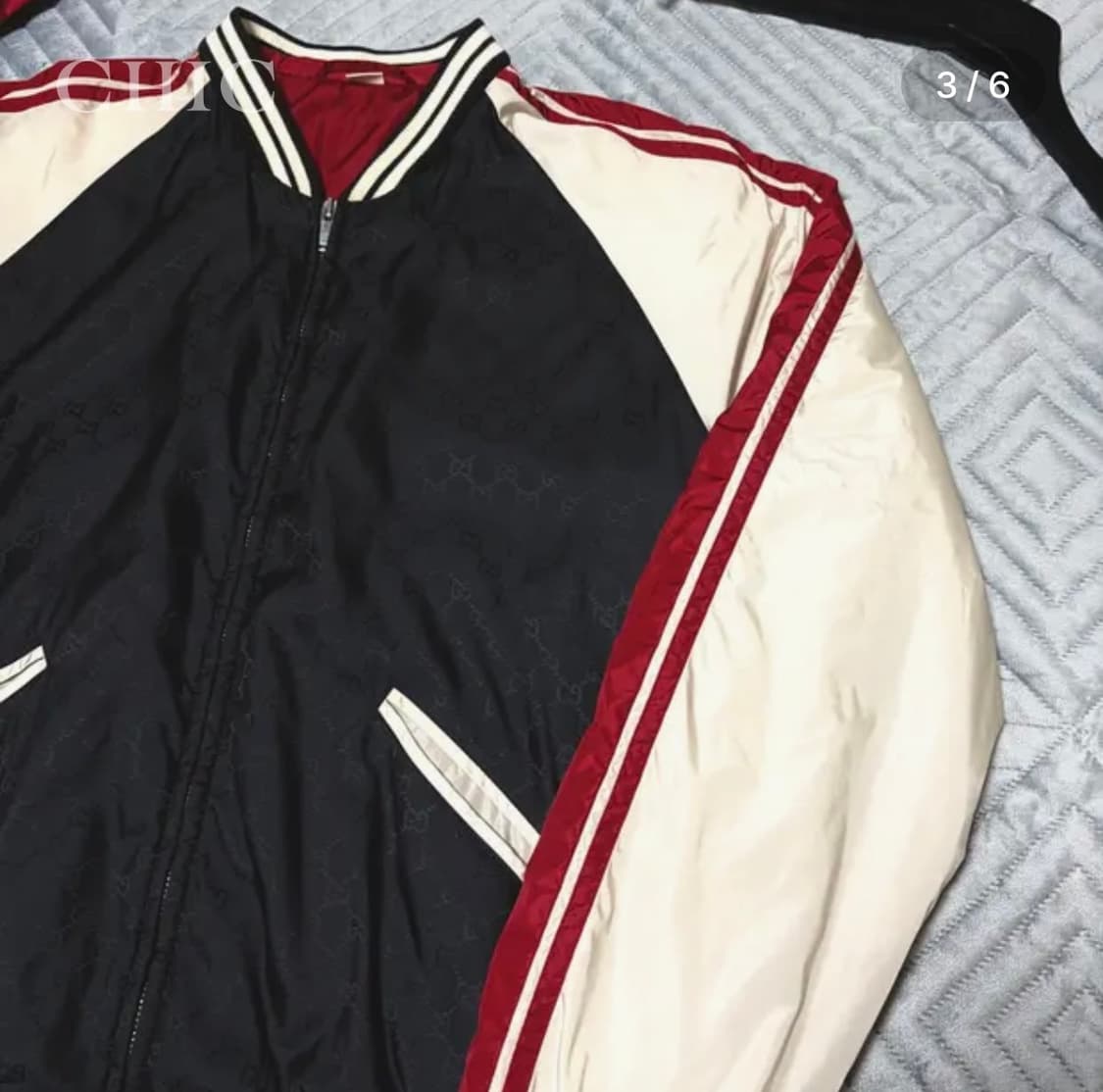 구찌 쉐리 사이드 라인 나일론 봄버 트랙 바람막이 (화이트/레드/블랙) 상품이미지3