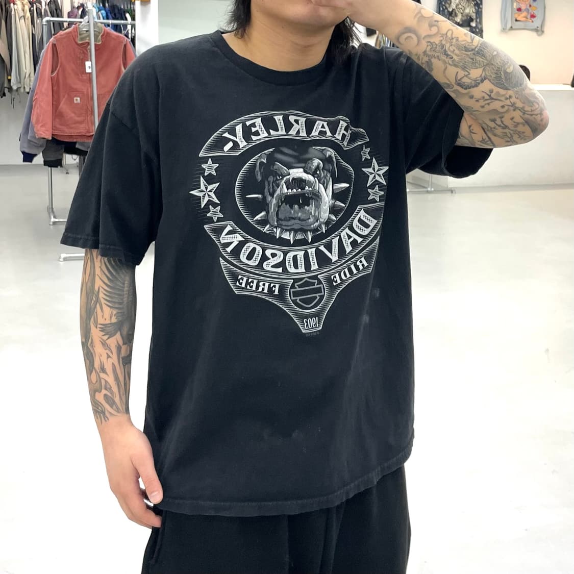 할리데이비슨 불독 도마뱀 그래픽 페이딩 빈티지 반팔 티셔츠 상품이미지1