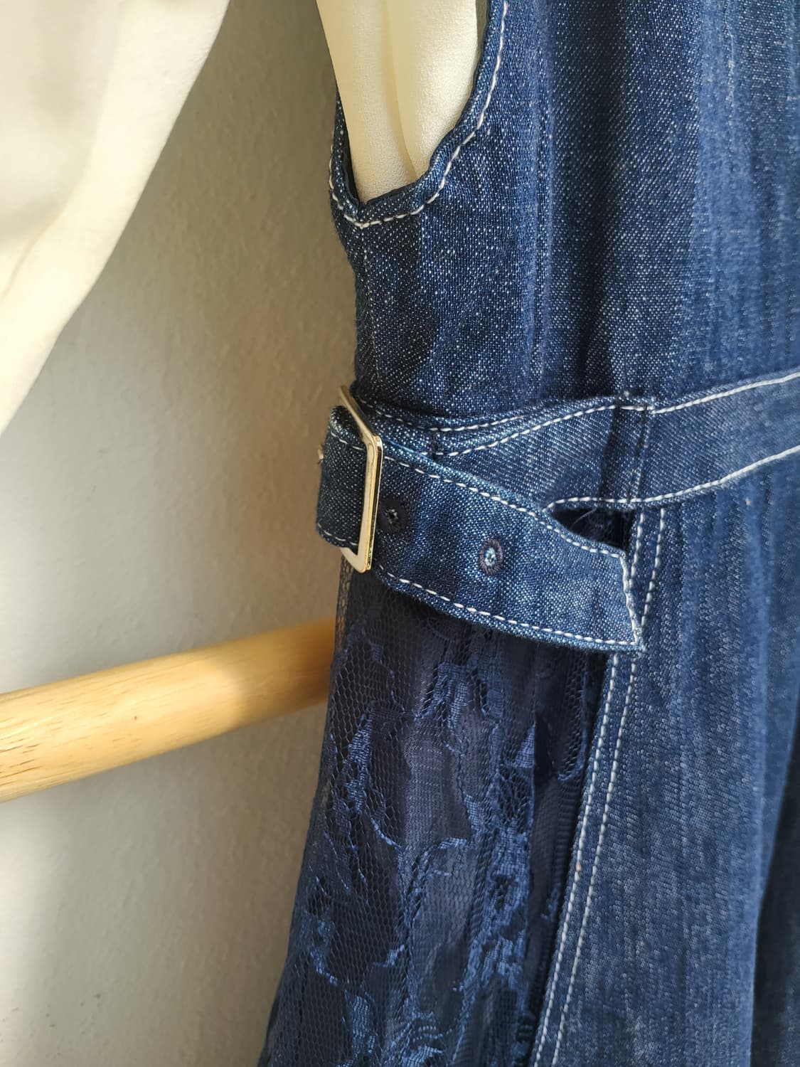 레이스 데님 멜빵 롱스커트 상품이미지7