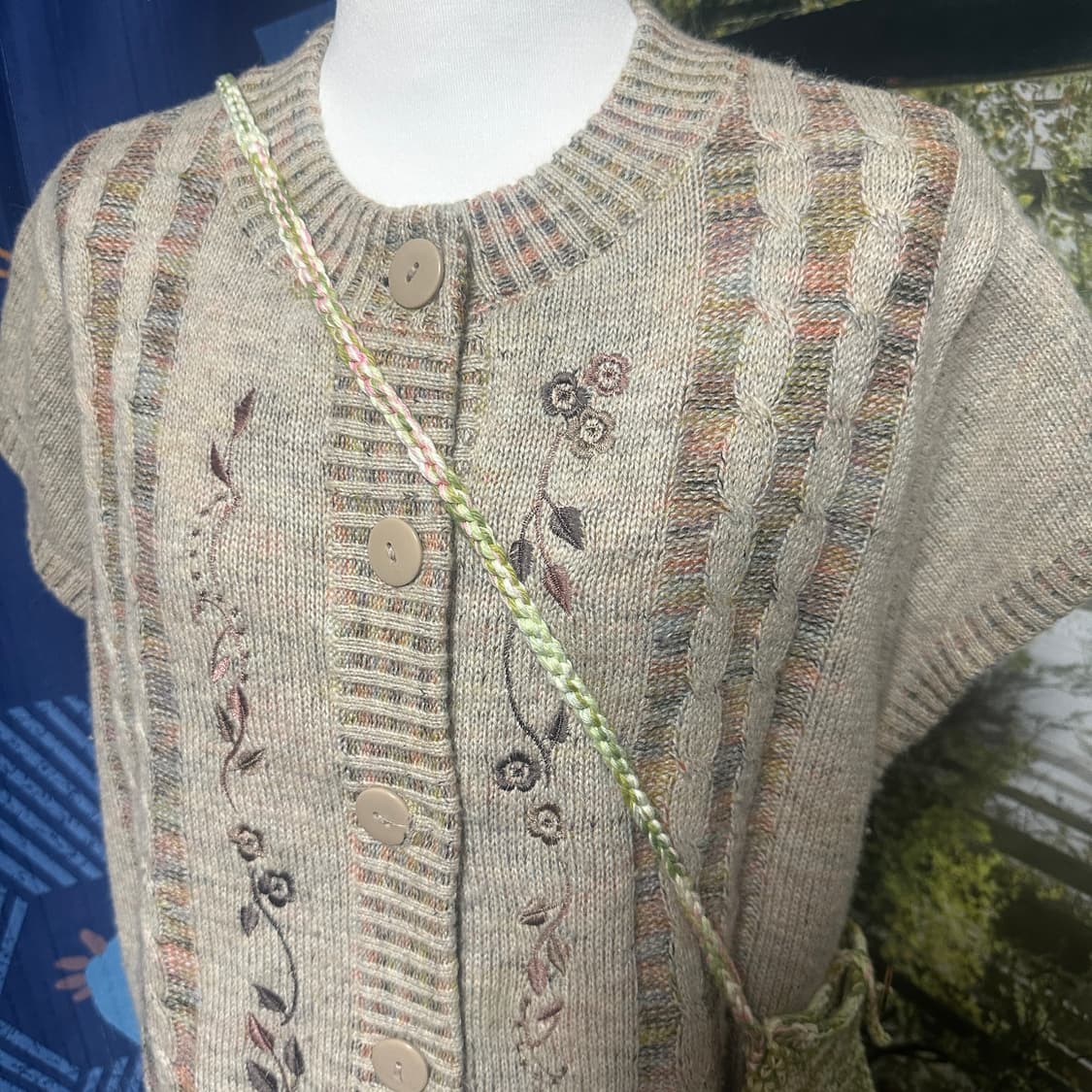 빈티지 반팔 니트 조끼 가디건 바선생 레이어드 모리 모리걸 상품이미지2