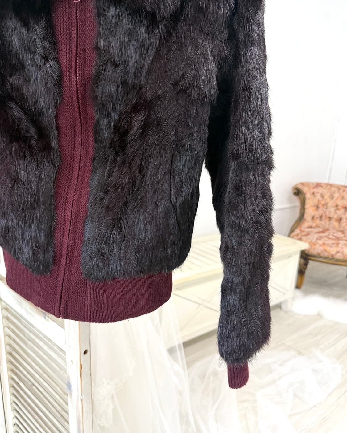 Red-wine Rabbit Fur Knit zip-up 상품이미지8