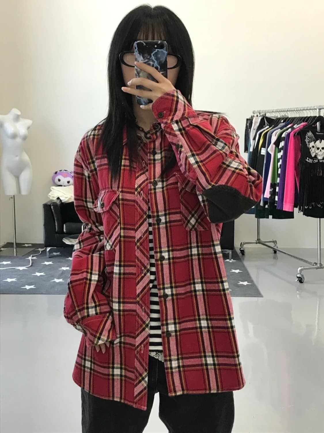 빈티지 패치 디테일 체크남방 상품이미지1