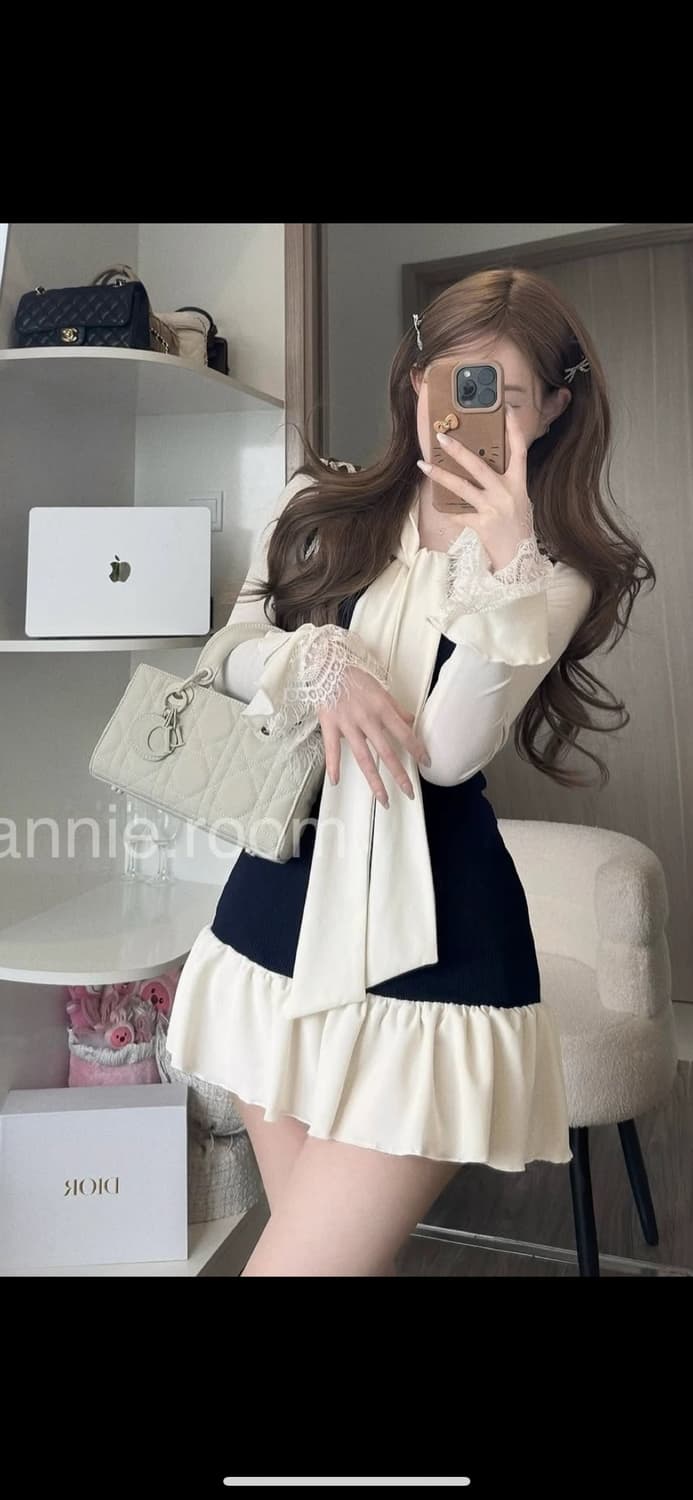 화이트 리본 네이비 원피스 새상품 상품이미지2
