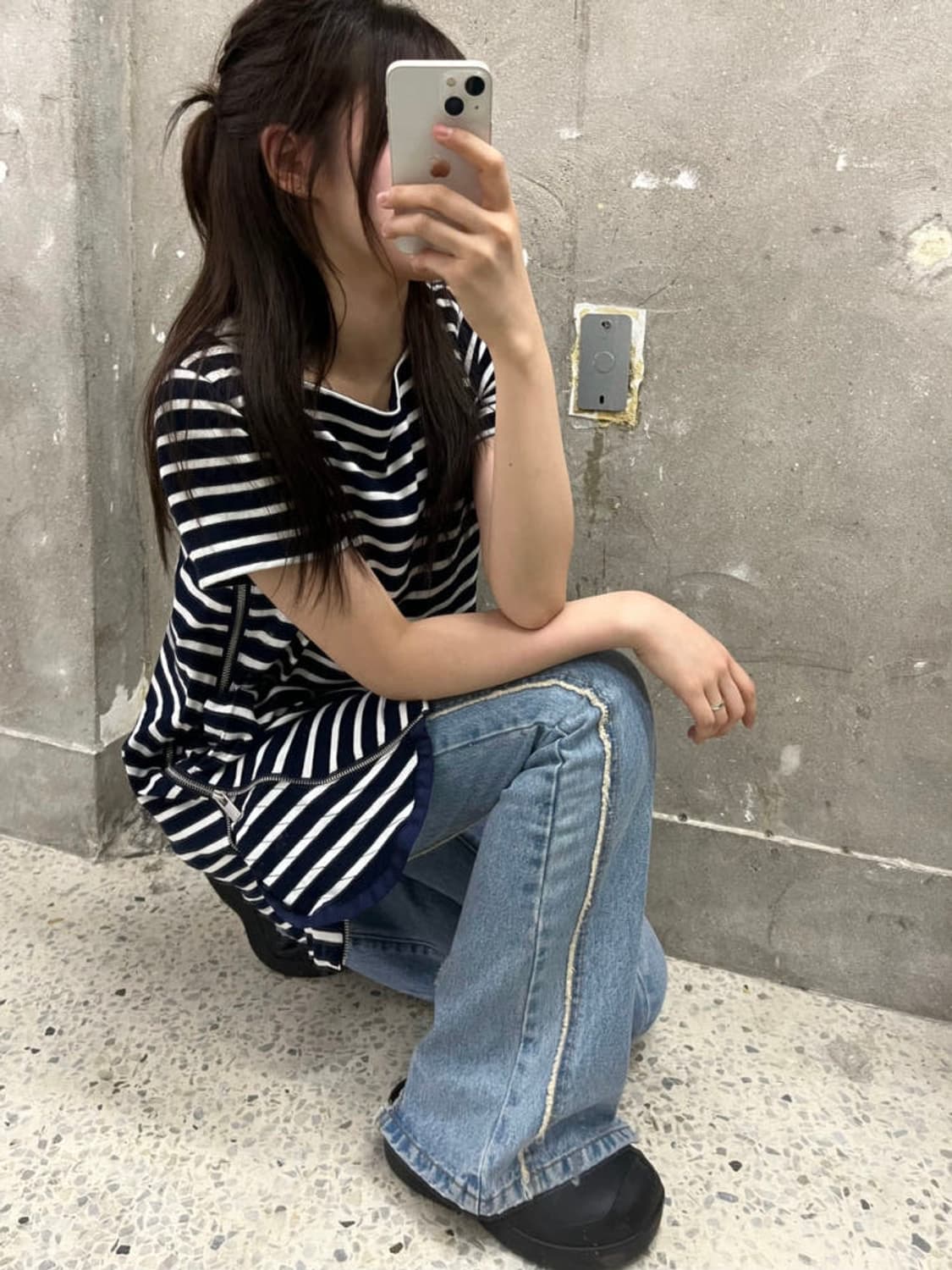 Sacai 사카이 네이비 단가라 프릴 미니 원피스 상품이미지3