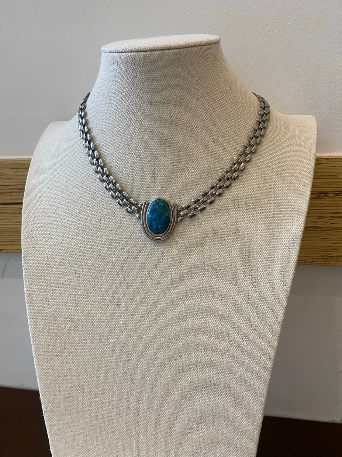 일본 빈티지 터키석 무드 은장 체인 목걸이 상품이미지2