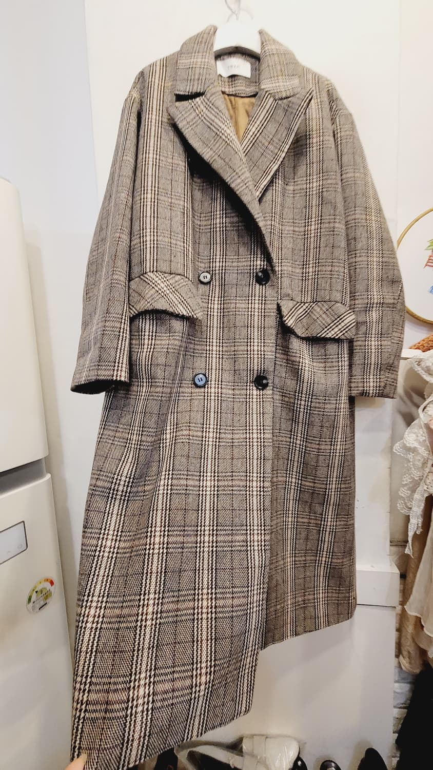 트위 체크 루즈핏 코트 상품이미지5