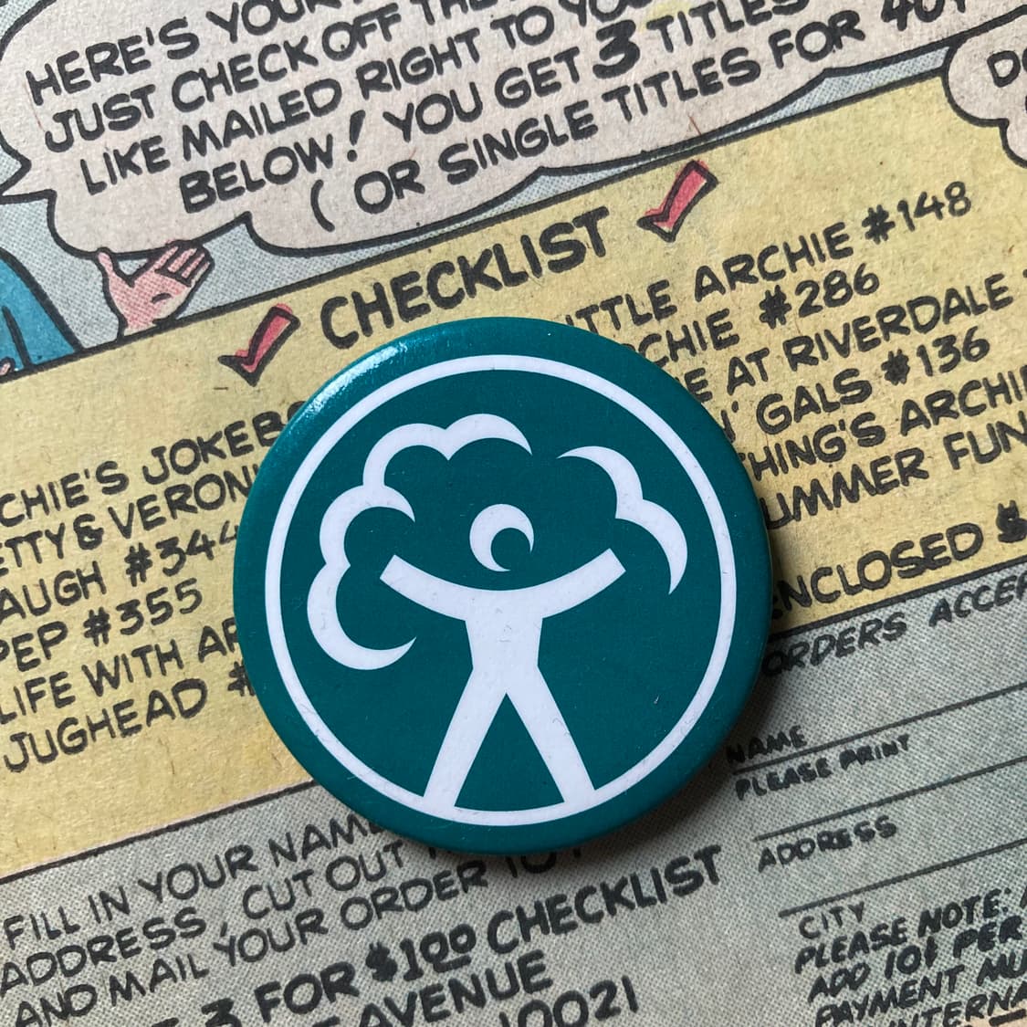 빈티지 그린 피플 트리 프린팅 핀 버튼 뱃지 브로치 상품이미지1