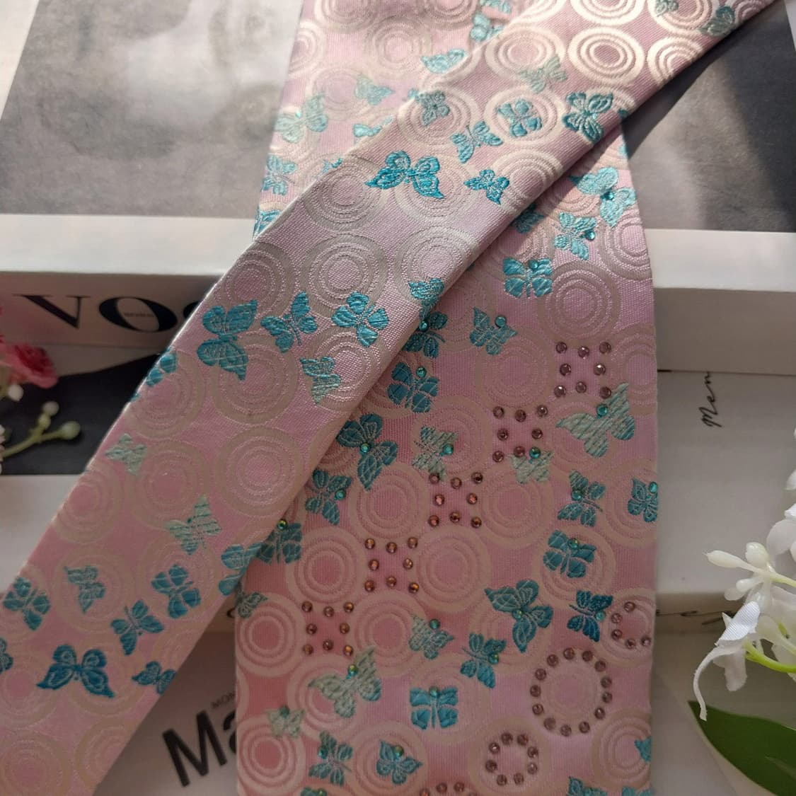 발망 실크 핑크 나비 자카드 넥타이 9.1cm A+등급 K2000
 상품이미지5