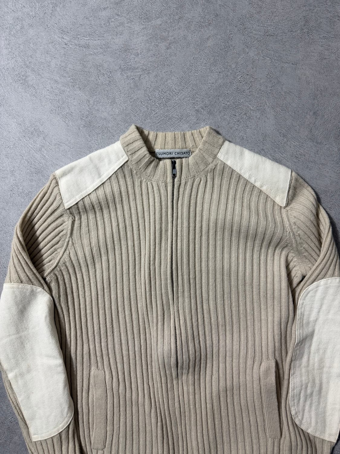 츠모리치사토 패치워크 골지 니트집업 상품이미지3