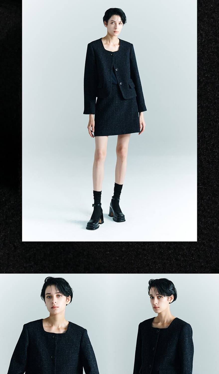 프론트로우 해리스 트위드 스퀘어넥 자켓(M)  상품이미지8