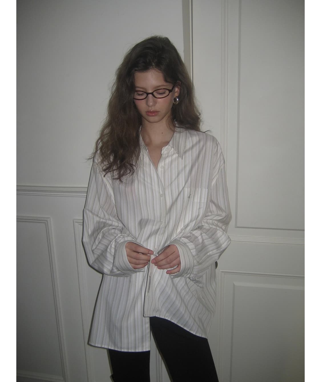 오버듀플레어 코튼 오버사이즈드 셔츠 아이보리 스트라이프 상품이미지1