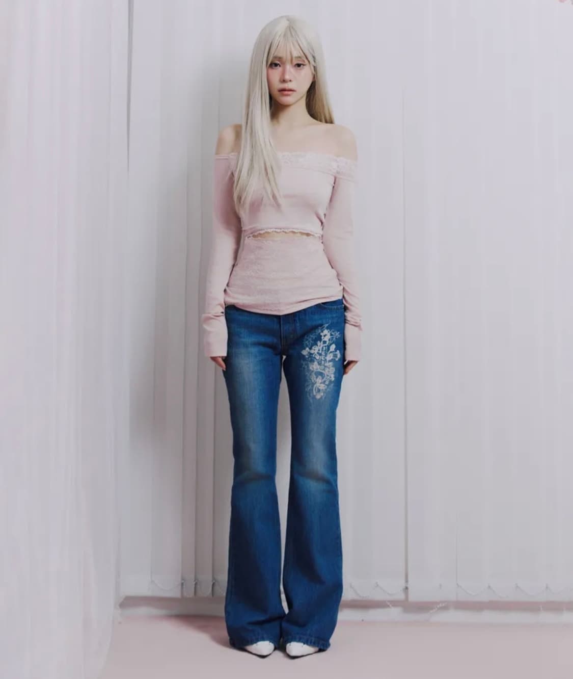 [택달린 새상품]일리오 핑크 레이스 오프숄더 롱슬리브발레코어히메갸루페어리 상품이미지2