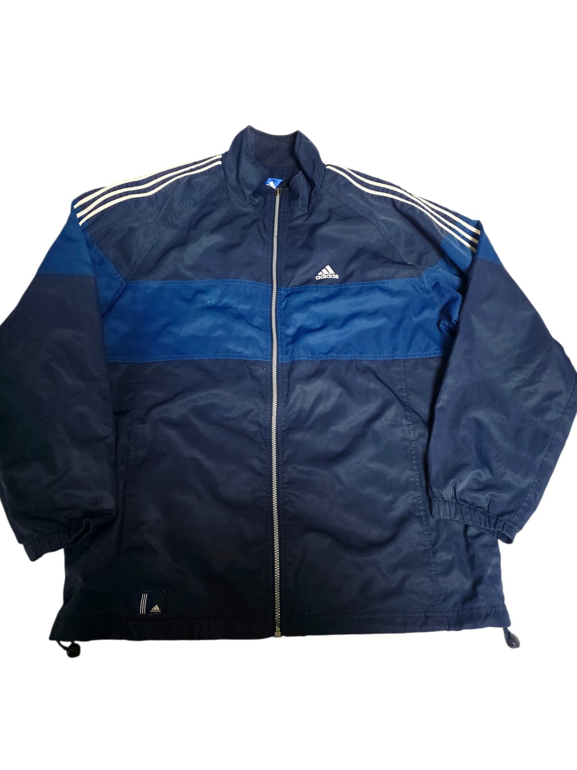 [아디다스] 올드스쿨 네이비 블루 투톤 배색 삼선 오버핏 바람막이 (실측 상품이미지1