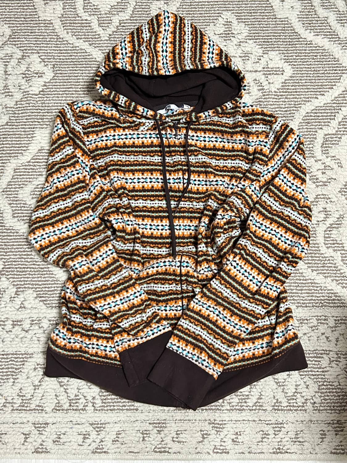 유니클로 제팬 오렌지브라운 빈티지 히피 너드 니혼진 후리스 후드집업 상품이미지1