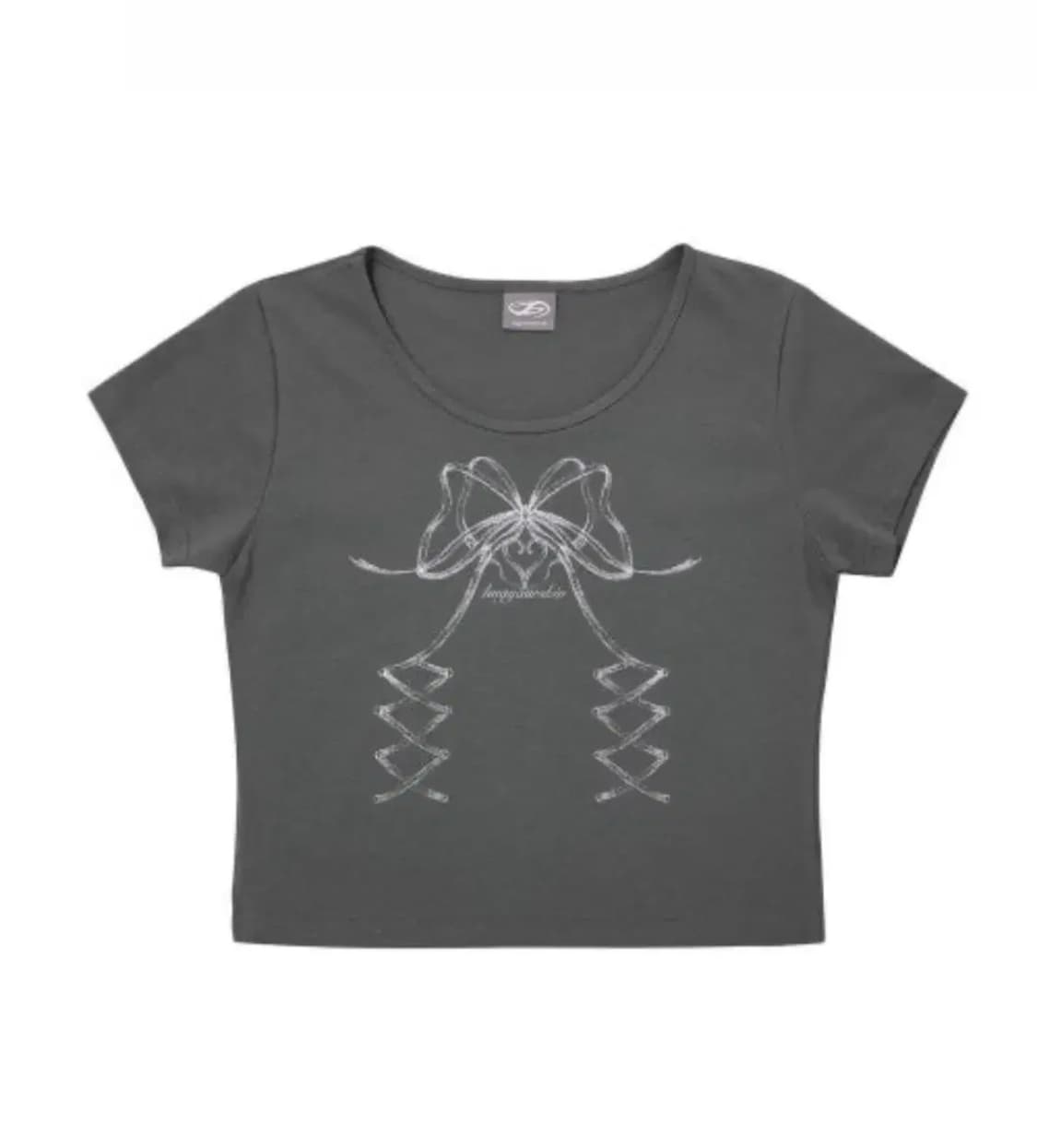 허그유어스킨 리본 코르셋 티셔츠 챠콜 상품이미지1