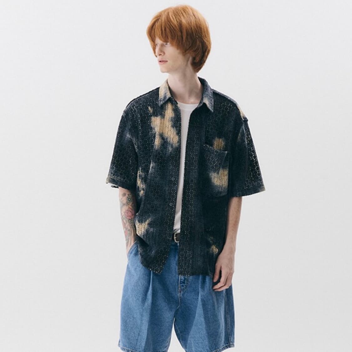 트립르센스 크로셰 하프 셔츠 네이비 (남여공용) 상품이미지4