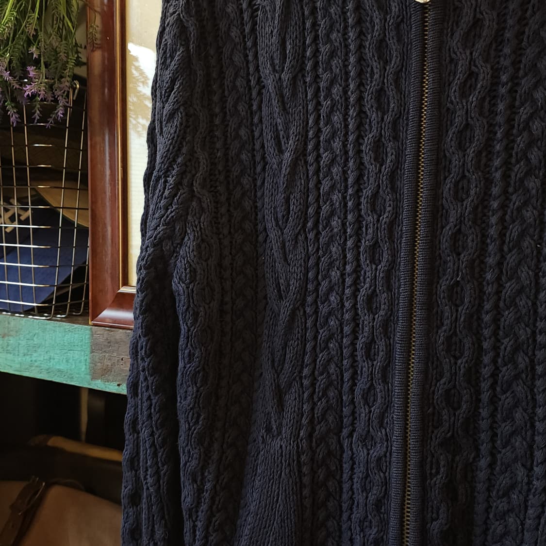 90s 폴로 진스 컴퍼니 후드 집업 자켓 린넨 코튼 케이블 네이비 L 상품이미지5