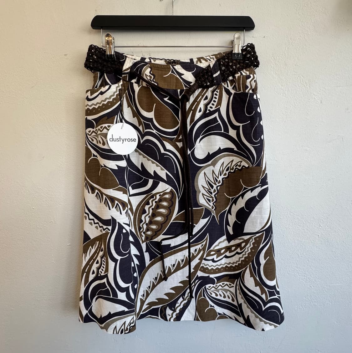 카키&네이비 패턴 미디스커트 상품이미지1