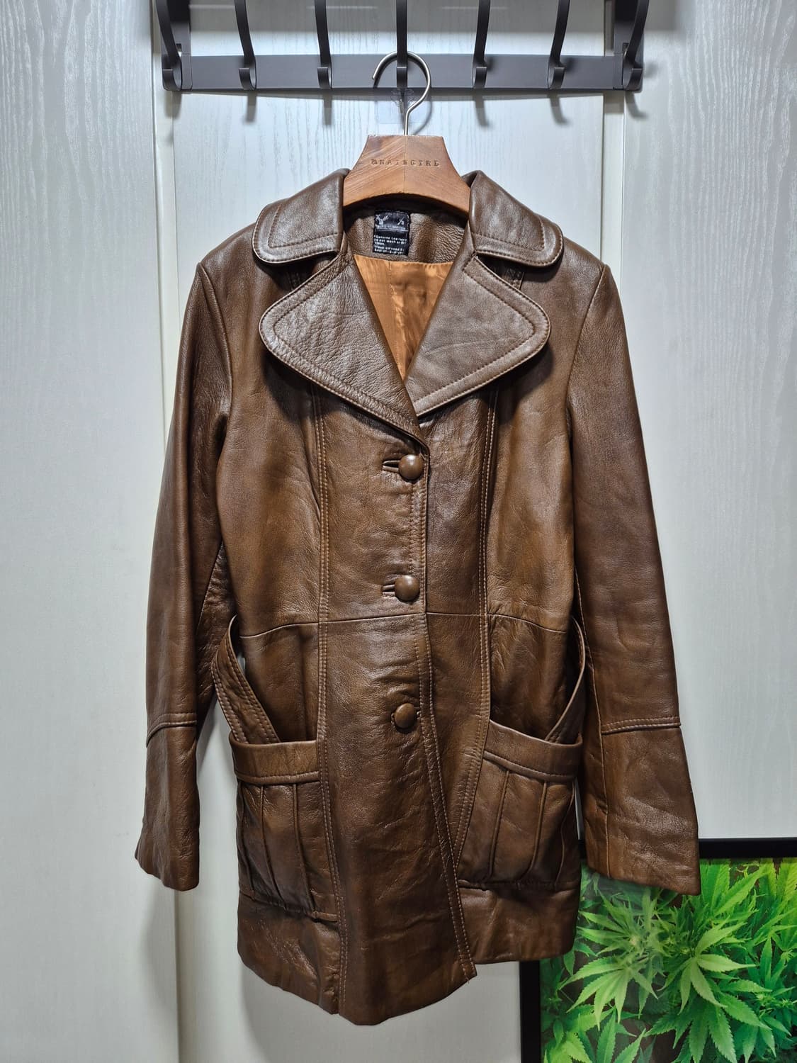 빈티지 멕시코 브라운 리얼가죽 벨티드 자켓 상품이미지1